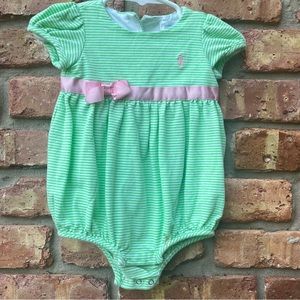 RALPH LAUREN LIME GREEN LIGHT PINK BOW STRIPED BABY GIRL ONESIE 3 MONTHS